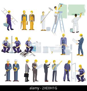 Handyman with builder and architect illustration Stock Photo