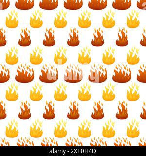 Seamless pattern with fire flame on white background. Vector illustration. Stock Vector