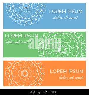 Set of abstract horizontal header banners with geometric circular elements and place for text. Colorful backgrounds for web design. Vector illustratio Stock Vector