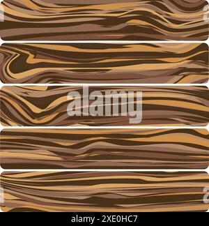 Five wooden boards. Vector abstract wood texture in flat design. Stock Vector