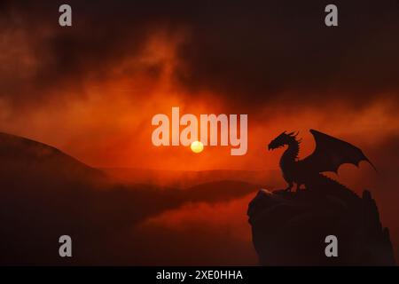 Dragon dramatic sunset in clouds Stock Photo