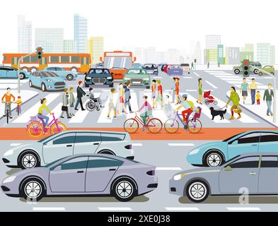 Car at the crossroads in a traffic jam, illustration Stock Photo - Alamy