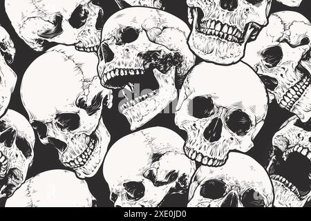 Seamless Pattern With Engraved Skulls Stock Vector
