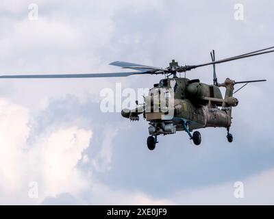 Moscow Russia Zhukovsky Airfield 25 July 2021: attack helicopters Mil Mi-28 of the international aerospace salon MAKS-2021 Stock Photo