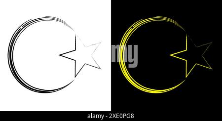 Moon and Star icon illustration on white and black background. Stock Vector