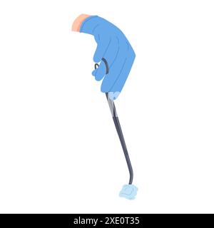 Surgeon or nurse hand in disposable blue glove holding hemostatic surgical forceps vector illustration Stock Vector