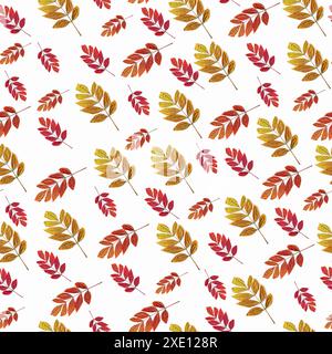Autumn leaves seamless pattern. Colorful fall leaf of ash tree isolated on a light background. Different colors and sizes. Yellow, red and green shade Stock Photo