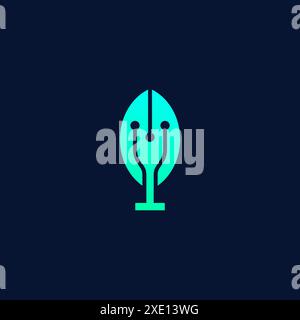 logo design element leaf and technology style. leaf technology logo Stock Vector