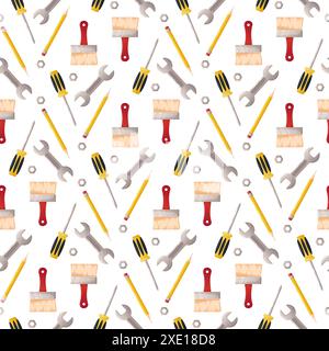 Seamless pattern, building tools. Brush screwdriver nut Vector Stock Vector