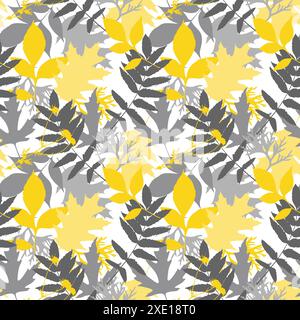 Autumn leaves pattern, leaf yellow and gray colors, on white background. Vector illustration Stock Vector