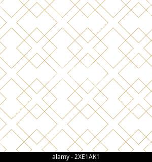 Abstract geometric pattern with squares, stripes, lines. Seamless vector background. White and gold ornament. Modern graphic design. Stock Photo
