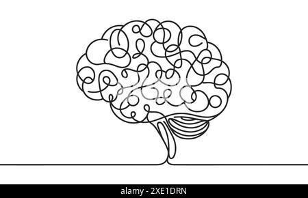Continuous one line drawing of human brain. Hand drawn minimalism style. brain line art vector illustration. Stock Vector
