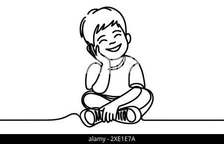 Continuous one line drawing. Happy kid. Vector illustration. Stock Vector