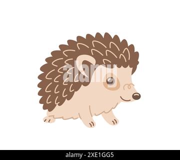 Cute smiling hedgehog doodle hand drawn character. Adorable forest animal in linear cartoon style. Editable stroke illustration Stock Vector