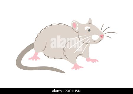 Rat pet doodle hand drawn character. Cute smiling rodent animal in linear cartoon style. Editable stroke illustration Stock Vector