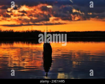 Fishing at sunset Stock Photo