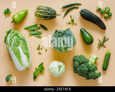 Green vegetables on pastel background Stock Photo