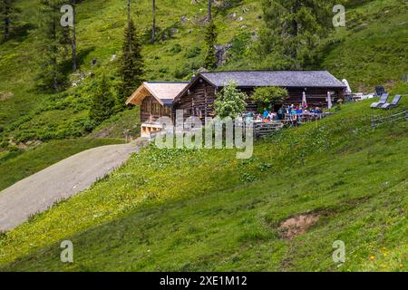 The Karseggalm at 1,603 metres in Grossarltal is 400 years old and is located on the Salzburger Almenweg trail. Hike on the Almenweg through Salzburgerland, Großarl,, Salzburg, Austria Stock Photo