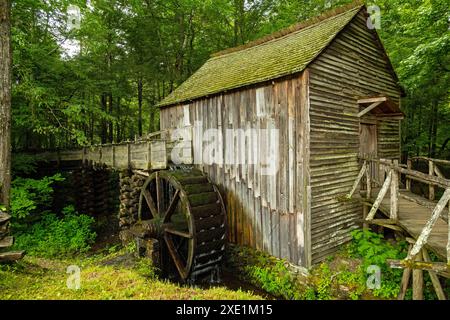 Cades Cove Historical Grist Mill in the Great Smoky Mountains National Park in Tennessee Stock Photo