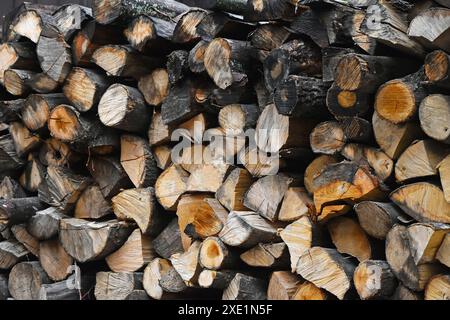 Stack pile of firewood wooden logs Stock Photo