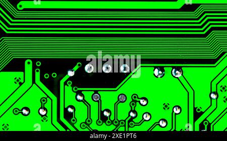 Macro Close up of printed wiring on PC circuit board Stock Photo