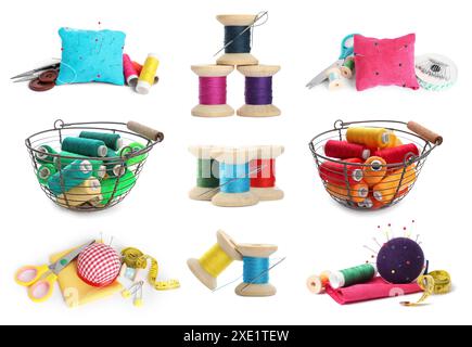 Set with different sewing stuff isolated on white Stock Photo