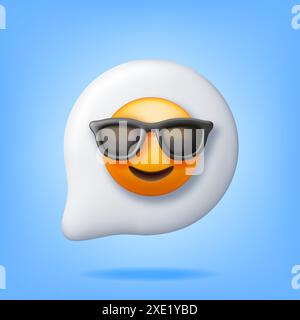 3d smile in sunglasses in chat cloud Stock Vector