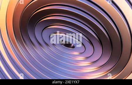 Concentric metallic rings  tunnel  purple  orange gradient. 3d render Stock Photo