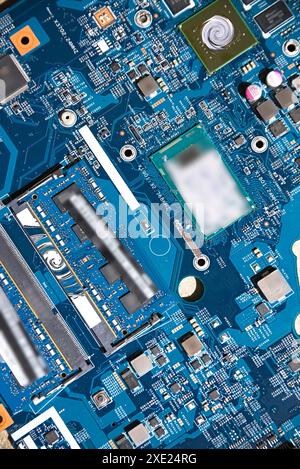 Mainboard from a laptop - closeup and detail of the laptop motherboard Stock Photo