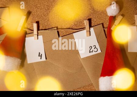 Original Advent Calendar made of envelopes in earth tones recycling eco zero waste concept conscientious Christmas, sustainabili Stock Photo