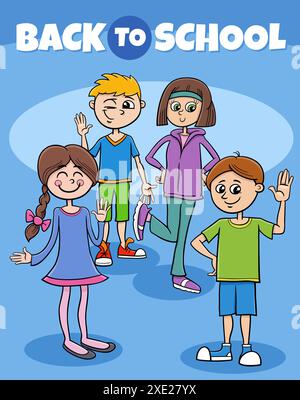 Cartoon children characters with back to school caption Stock Photo - Alamy