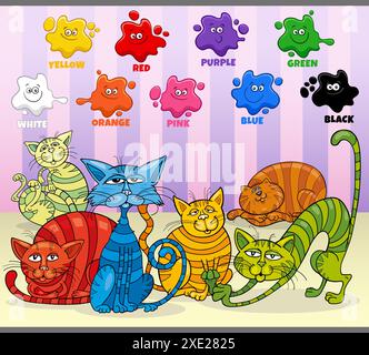 Basic colors with group of cartoon colorful cats Stock Photo