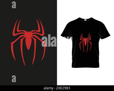 Black T-Shirt with Red Spider Logo - Vector Illustration Stock Vector