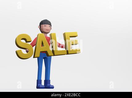 3d render dummy man holding a sale sign for shopping concept Stock Photo