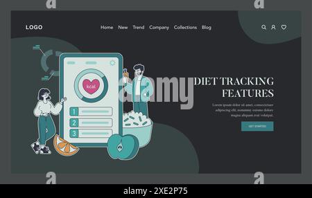 Health Gamification concept. Engaging app interface with calorie tracking for diet management. Users interact with digital nutrition and exercise goals. Vector illustration. Stock Vector