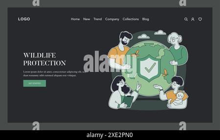 Eco-Friendly Lifestyle concept. Family unites to protect global wildlife with a strong emphasis on conservation. Vector illustration. Stock Vector