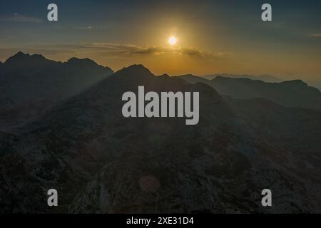 Spectacular sunset on mountain valley Stock Photo