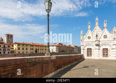 Pisa, Italy - colourful buildings on Arno river. Urban skyline, travel destination. Stock Photo