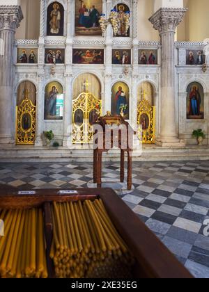 Interior of the small orthodox church Stock Photo