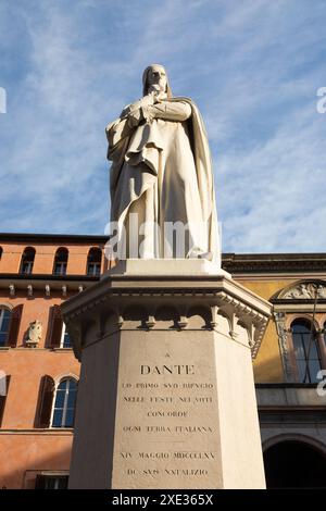 Verona, Italy - Dante Alighieri statue, famous poet old sculpture. Stock Photo