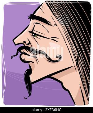 Vintage young man profile drawing illustration Stock Photo