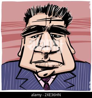 Severe man in suit caricature drawing illustration Stock Photo