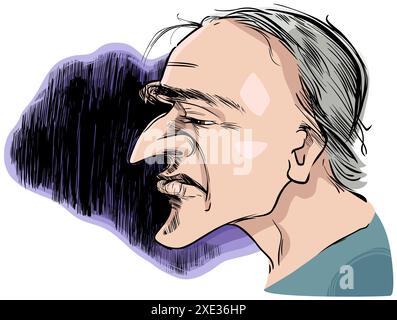 Sad man profile drawing illustration Stock Photo