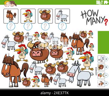 How many counting activity with cartoon farm animals Stock Photo - Alamy