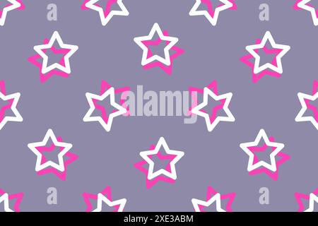 Seamless pattern of white and pink stars. Vector illustration. Stock Vector