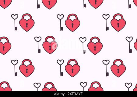 Love lock - heart and key. Vector pattern. Stock Vector