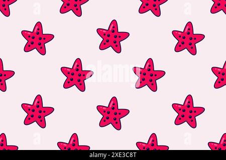 Seamless pattern of red starfish. Vector illustration. Stock Vector