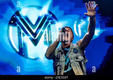 LONDON, ENGLAND: Bruce Dickinson performs on stage with his band at the ...