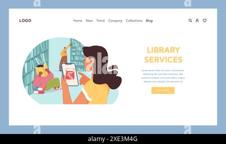 Library interaction concept. People of various ages and races using modern library services, from digital tablets to selecting books in real life. Importance of reading. Flat vector illustration Stock Vector