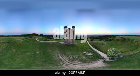 360 degree panoramic view of Broadway Tower at Sunset